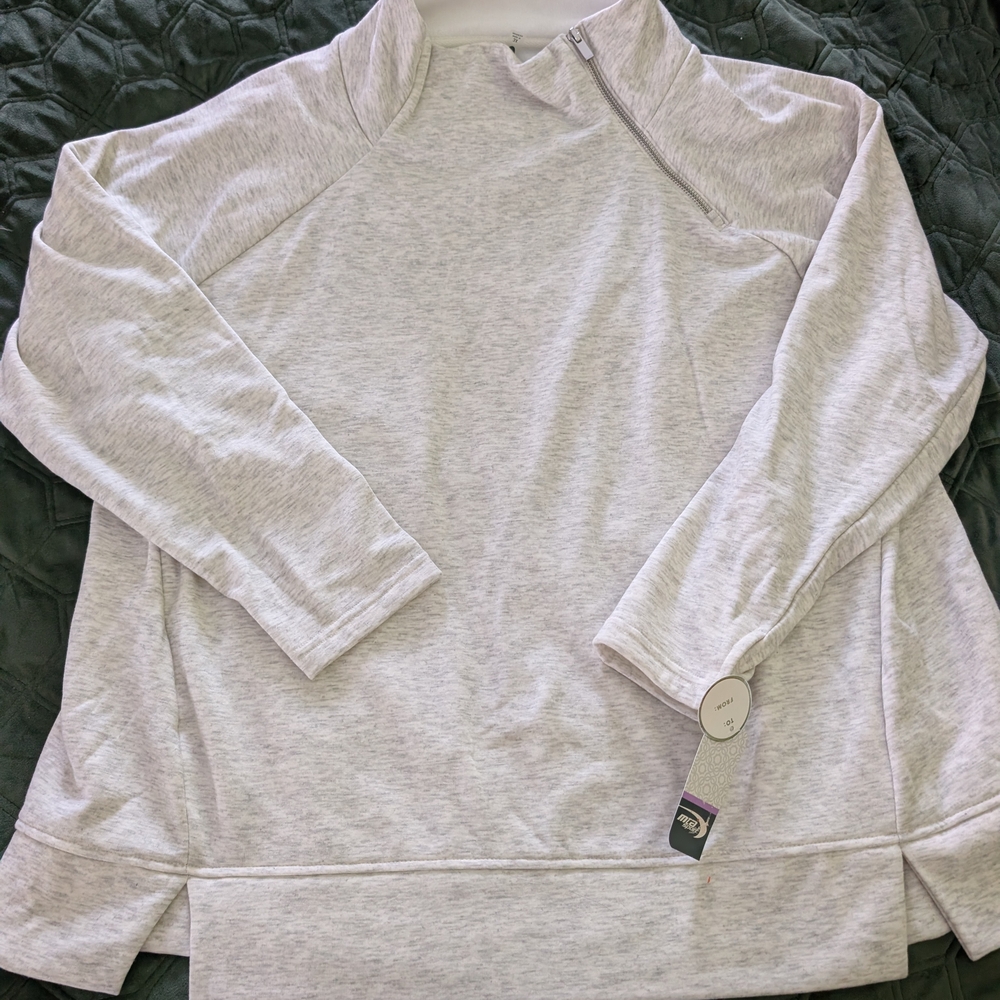 NWT MTA Sport Heather Gray Cowl Zippered Neck Sweatshirt